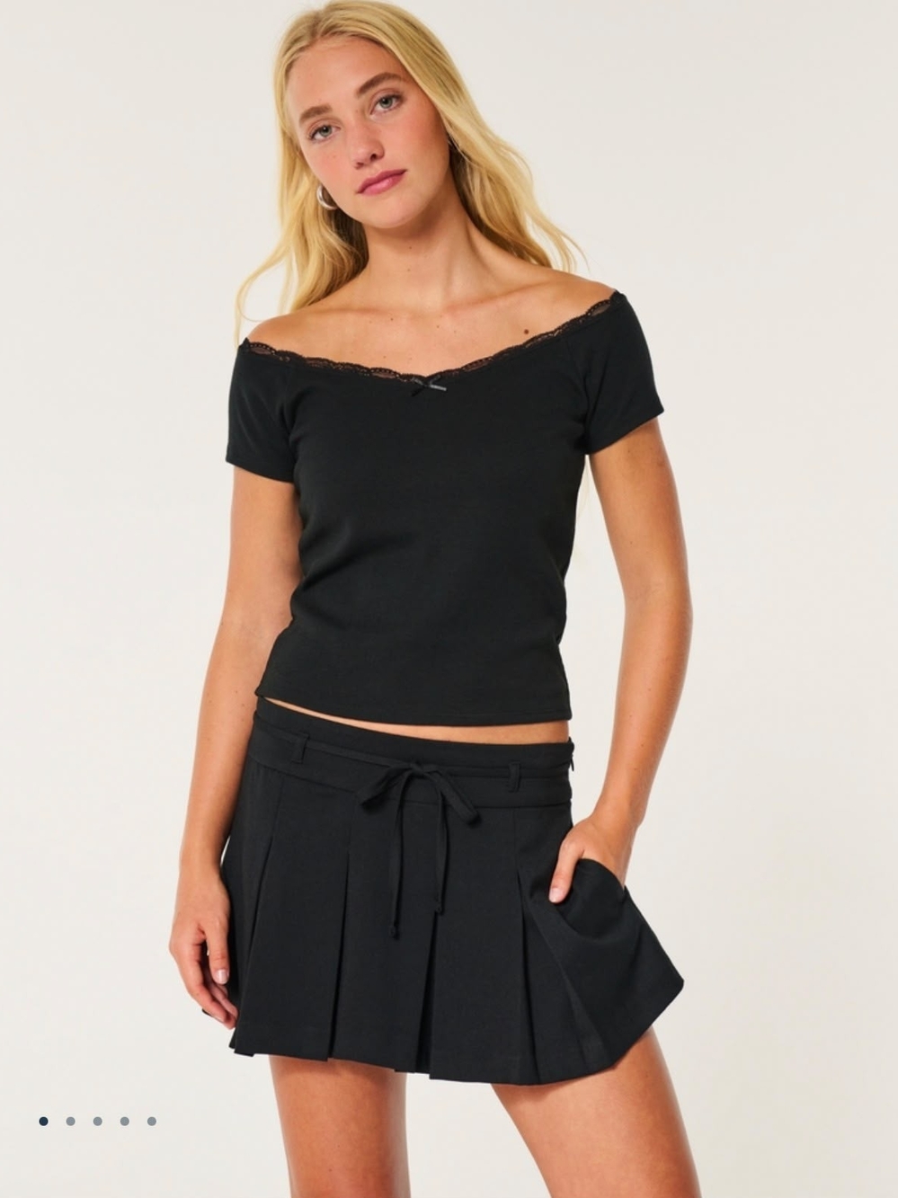 Hollister Black Pleated Mini Skort Tie Waist Preppy Schoolgirl Sz XS